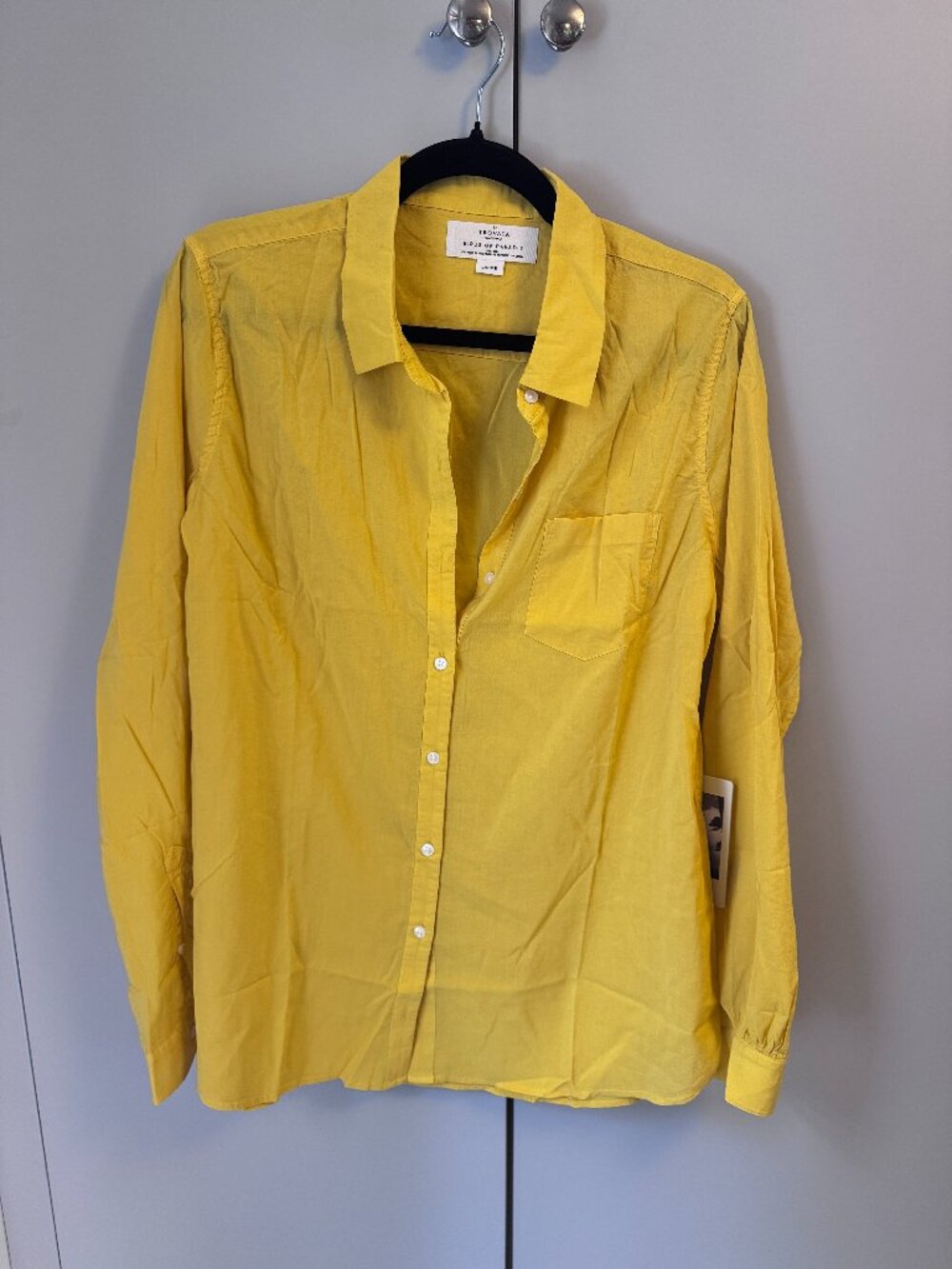Trovata Birds of Paradis Yellow Button Down Blouse